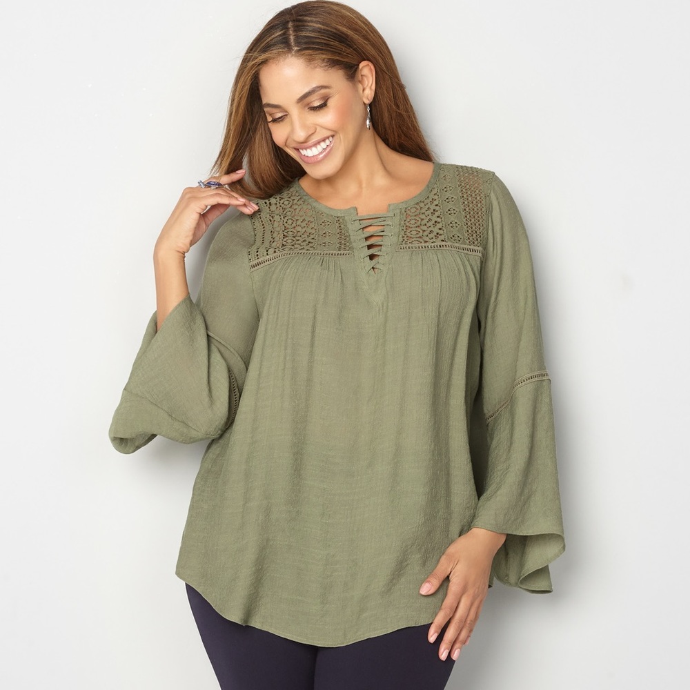 Bell Sleeve Lace Up Peasant Top